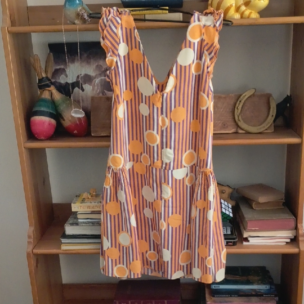 Marc Jacobs VINTAGE Geometric Silk Purple Orange Striped Sleeveless Mini Dress - Picture 7 of 8